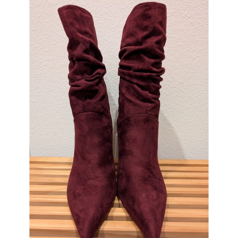 Jessica Simpson Women Shoes 5M‎ Elisti Slouchy Pointed Heel Boots Cherry Suede - Picture 2 of 10